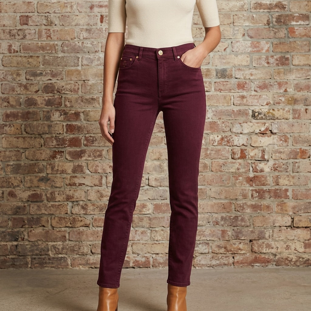 Tory Burch Burgundy Skinny Jeans
